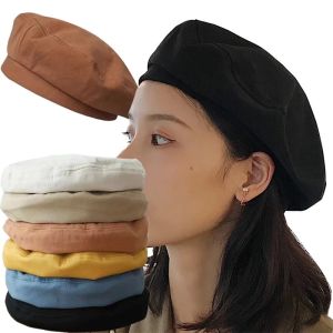 Women Girls Vintage Cotton Beret Autumn Winter Warm Solid Color Hat Fashion Octagonal Flat Cap
