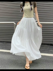 Daf Layered Boho Summer Plain Color  Korean Maxi Long Skirt