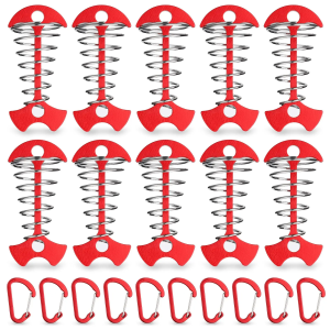 10pcs Deck Anchor Pegs Windproof Aluminum Deck Tie Down Spring Fishbone Tent Anchors Tent Rope Tensioner Guyline Cord Adjuster