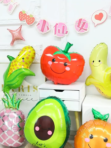 DINOSO Balon Foil Bentuk Buah Buahan Sayuran Jagung Nanas Wortel Apel Strawberry Jeruk Anggur Alpukat Balon Dekorasi Pesta