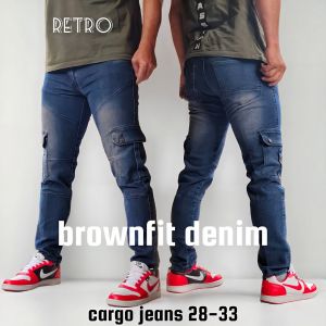 Celana Cargo Jeans Panjang Pria Stretch Denim Melar Tebal Slimfit Skinny Size 28-33