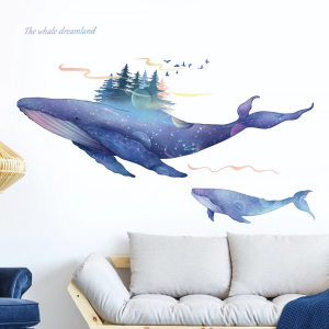 Decal giấy dán tường cho bé Hình cá voi mộng mơ Có keo sẵn 87*130cm dễ dán an toàn