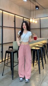 🌈 MesubShop กางเกงคาร์โก้ เอวฟรี สำหรับยางยืด กระเป๋างานและคุณภาพ 🎀 ผ้าไม่บางหน่วย รุ่น กางเกงคาร์โก้