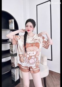 Đồ Bộ Nữ Set Bộ Quần Đùi Áo Cổ Tròn Chất Lụa Latin Mềm Mịn Form Rộng Thoải Mái Thoáng Mát Từ 45-62kg