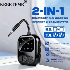 KEBETEME Bluetooth 6.0 Audio Reciever Transmitter 3.5mm AUX HIFI Music Dual Stream Wireless Adapter With Mic for TV Car Flight
