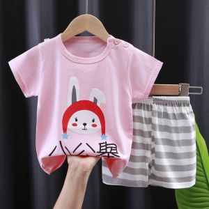 ชุดเด็กผ้าฝ้ายแท้ฤดูร้อนสำหรับเด็กผู้หญิง ชุดเสื้อยืดแขนสั้นกางเกงขาสั้น ชุดเด็กชาย ชุดแฟชั่นสำหรับเด็ก ชุดสองชิ้น