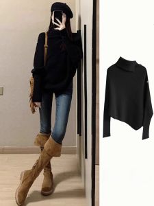 WANGGONGZHU | Princess Style High Neck Knitted Base Shirt Womens Soft Cozy Beautiful Design Fall Winter New Fashion Korean Loose Fit Long Sleeve