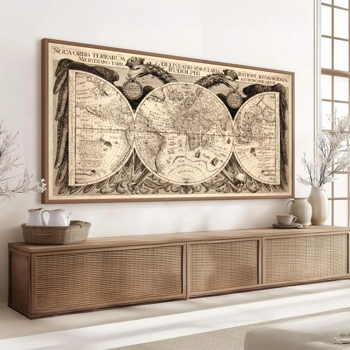 Antique World Map Vintage Old Map Poster Canvas Print Business Office ...