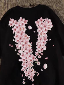 Áo Thun Cotton Tay Ngắn in Họa Tiết Hoa Anh Đào Mùa Hè Rộng Rãi Thường Ngày Cho Nam Và Nữ