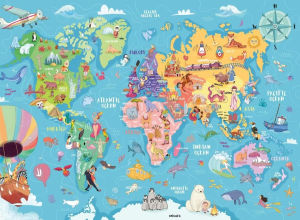Map of The World Cartoon Puzzles Paper Jigsaw Puzzles 500/1000/1200/2000PCS Educational Toys for Adults/Kids Birthday Gift