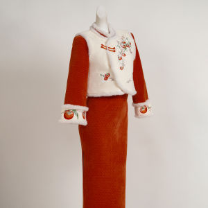 New Chinese Style Red Warmth Winter Dress Set