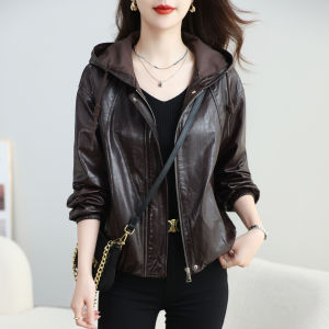 Womens New Imported Top Layer Sheepskin Jacket Short Hooded Spring