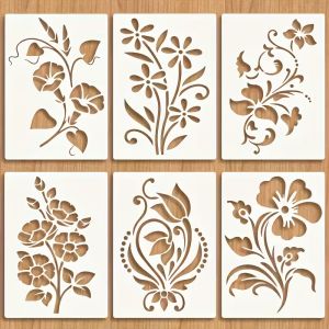 6 Chiếc Hoa Stencil Bộ 5.8x8.3 Inch DIY Tranh Mẫu Có Thể Tái Sử Dụng PET Cho Scrapbooking Làm Thiệp Trang Trí Nhà Thủ Công