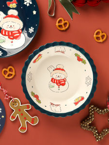 Blue Lotus Home Christmas Rabbit Hand-Painted Breakfast Plate Set Gift Box Ceramic Tableware For Home Creative Dessert Plate