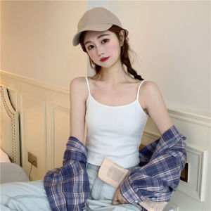 Slim Fit Solid Color Summer Short Strap Vest Womens Fashion Korean Style Fresh Outerwear Base Shirt Commute Workwear