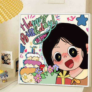 Happy Birthday DIY Digital Oil Painting Cartoon Girl Graffiti Handmade Gift for Girlfriend Best Friend Filling Color Acrylic