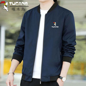 TUCANO Woodpecker Stand Collar Jacket Long Sleeve Casual Spring Autumn Mens Slim Fit Trendy Daily Top Zipper Closure