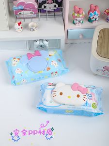 Portable Hellokitty Wet Wipes Cover Adorable Stick on Water Locking Lid Sanrio Brand Plastic Storage Box for Home And Public Use