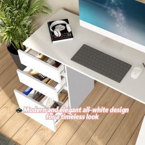 detrend 49 inch small computer desk with 3 large drawers modern minimalist style home office desk small space study desk with storage space-2131电脑桌