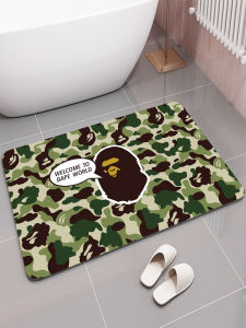 Fashionable Camouflage Ape Soft Silicon Dendroid Bathroom Carpet Anti-Slip Absorbent Toilet Washstand Floor Mat Rectangular Polyester Fiber