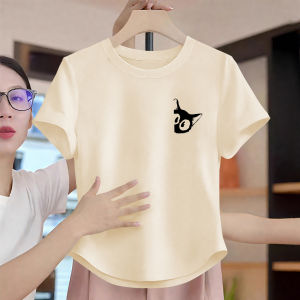 Womens Short Sleeve T-Shirt Pure Cotton Breathable Loose Fit Summer Versatile Design Casual Fashionable round Neck Short Style