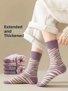 JINGCHI | Thickened Mid-calf Purple Socks For Women Winter Warm Cotton Long Socks Trendy Loop Wool Ladies Autumn Winter Extended Thickened Socks