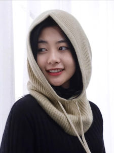 French Balaclava Womens Winter Hat Scarf Integrated with Hat with Neck Bandana Heattech Knitted Earflaps Cap Thick