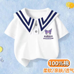 Kolumi Girls Summer Cotton Vải Bông Áo Thun Ngắn Tay Cổ Tròn Áo Thun Trẻ Em Hải Quân Cổ Áo Áo Quần Áo Mùa Hè Mới Phong Cách Đi Học Dành Cho Trẻ Em Trung Và Lớn