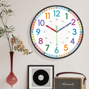 Kids Educational Wall Clock Color 12/24H Dial Non-Ticking Quartz Movement Wall Decor for School Classroom Kids Bedroom Playroom