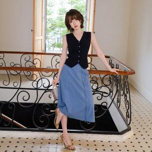 Sleek Money Style Sleeveless Slim Waist Vest Navy