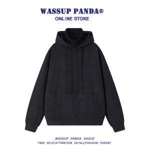 Wassup Panda American Style Fleece Lined Hoodie High Collar Mens Autumn Winter Trendy Streetwear Jacket Loose Fit Casual Long Sleeve