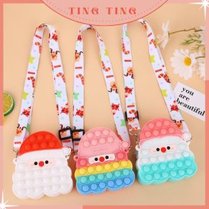 Túi đeo chéo Popit ông già Noel Túi Pop it kèm dây đeo xinh xắn cho bé Túi đeo silicon _ Ting Ting