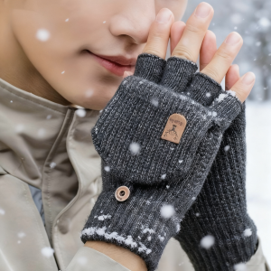 1/2Pairs Winter Fingerless Gloves Warm Thickened Knitted Typing Flap Gloves Windproof Running Biking Driving Outdoor Mittens