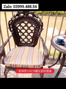 Bộ bàn ghế ban công ngoài trời Nhôm đúc Bàn ghế sân vườn ngoài trời Tròn mặt đá gốm cực đẹp - BO44