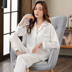 Air Conditioned Room Silk Sleepwear Long Sleeve Thin Summer Ice Silk Spring Autumn Home Clothes Can Be Worn outside for Middle-Aged Women