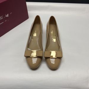 Philippine High Heels Womens Shoes Butterfly Knot Thick Heel round Head Leather Nude Color Comfortable Fashion Single Shoes