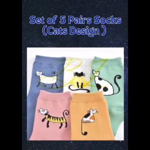 BENEMYLIM 5 Pairs (CATS) Student Girl Summer Thin Breathable Korean College Style Deodorant Socks