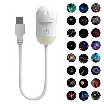 Mini USB Galaxy Projector Lamp Plug-in Starry Sky Night Light with Interchangeable Films for Bedroom Party Home Decor