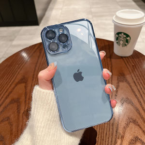 Ultra-Thin Full-Coverage Silicone Phone Case for  13 14Promax 12 Transparent with Built-In Lens Film 11 Silver Anti-Fall Protection X Soft Shell plus