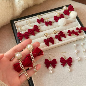2025 New Year Red Celebration Pearl Earrings Womens Autumn Winter High-End Sensation Ear Jewelry Korean Style Fresh out