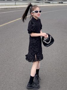 Girls Black Puffy Short Skirt Birthday Dress Childrens Summer Fashionable Princess Gown with Strap Other Material 100%