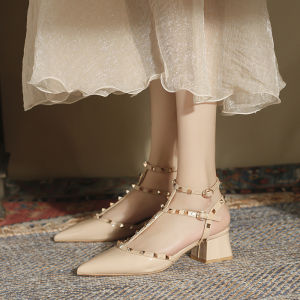 IELGY roman pointed toe stud high heeled sandals womens womens block heel new European and American fashion