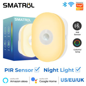 SMATRUL Tuya Wifi Smart Led Human Motion Sensing Night Light Infrared PIR Motion Sensor Induction Lamp EU US UK Plug In Wall Lamp Warm White RGB Smart Life App Bedroom Stair Bathroom Childrens Room Voice control For Alexa Home