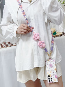 สายโทรศัพท์มือถือแบบผูกมือทำจากผ้าฝ้ายโพลีเอสเตอร์ 2 สี ทอด้วยมือ แบบสะพายข้าง 2 สี ดอกเดซี่ สายยาว สายโทรศัพท์มือถือแบบอเนกประสงค์