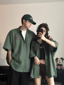 American Retro Short Sleeve Shirt Mens Trendy Brand Summer Casual Loose Hong Kong Style Top Couples Outfit Shirt Jacket