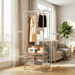 Movable Multi-functional Wardrobe Stand Dirty and Semi-clean Clothes Organizer