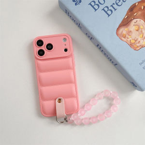 szhaiyu | Down Jacket Bead Wrist Strap Phone Case for IPhone 17E 16E 17 Air 16 15 Plus 14 13 12 11 Pro Max X XR XS Soft Silicone Cover