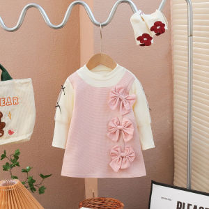Girls Dress Spring and Autumn 2024New Princess Dress Spring Babys First Birthday Party Small Fragrant Bowknot Dress