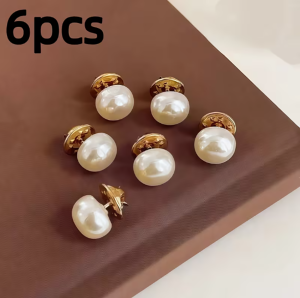 6PCS No-Sew Faux Pearl Anti-Gap Buttons Invisible Brooches Clothes-Friendly Ideal Fasteners for Shirt Necklines