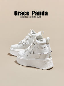 Gracepanda High Top Womens Sneakers Spring New Fashion Casual Cross Buckle Thick Bottom Lightweight Leather Shoes